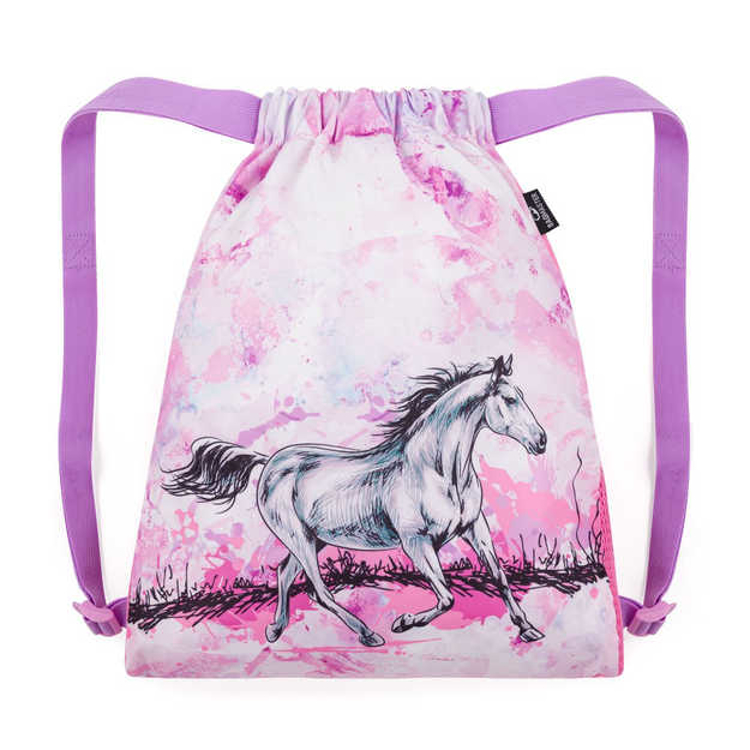 Obrazek Bagmaster DOPI 24 A worek szkolny na kapcie / worek gimnastyczny - różowy koń 1,5 l