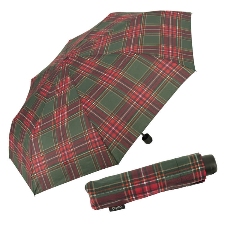 Obrazek DERBY Hit Mini Check - składany parasol zielony